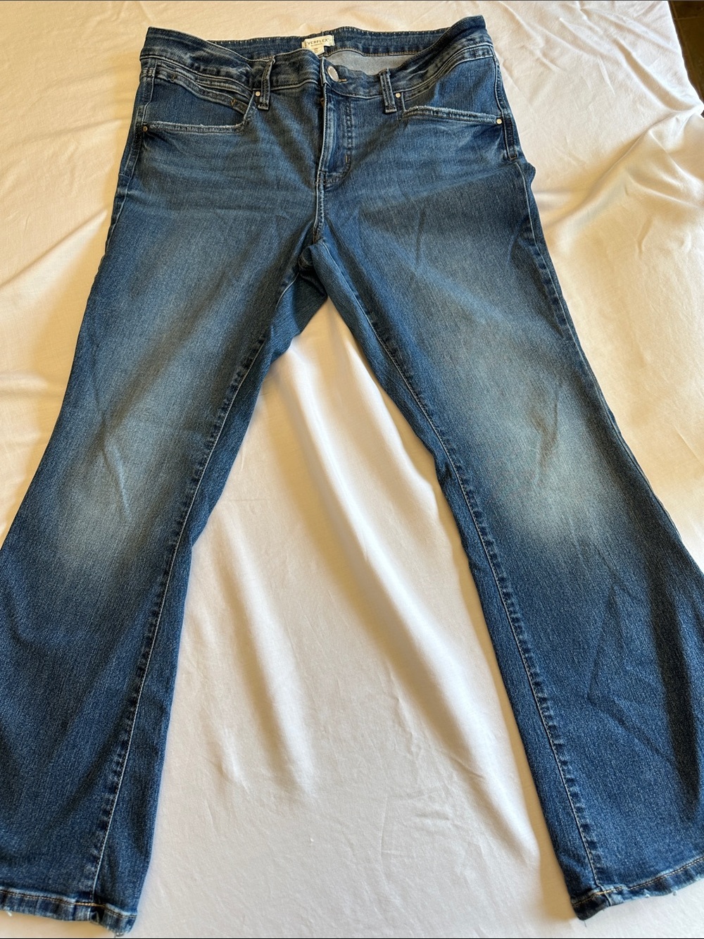 Maurices Everflex Mid Rise Women's Blue Flared Wide-Leg Jeans 14W Short